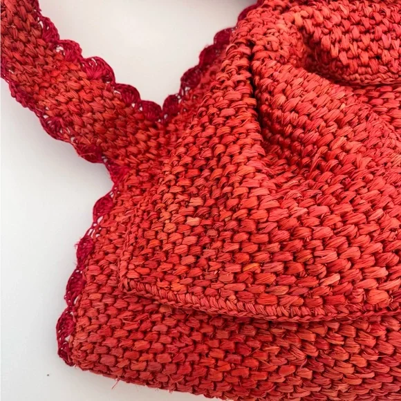 NWT ♠️ Kate Spade Target Raffia Bow Large Tote Bag Red Woven Straw Summer Purse - Picture 6 of 10